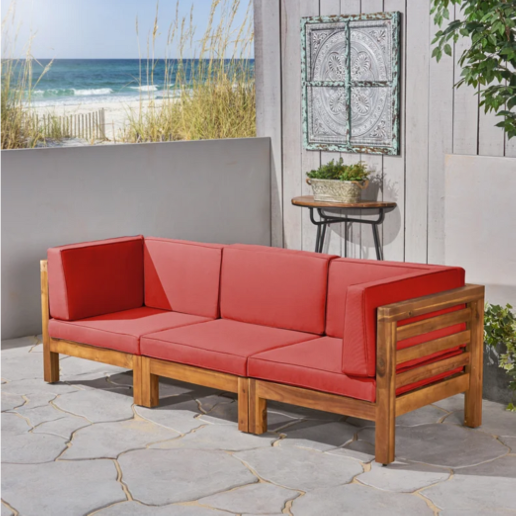 3-Piece Acacia Wood Outdoor Sofa Set