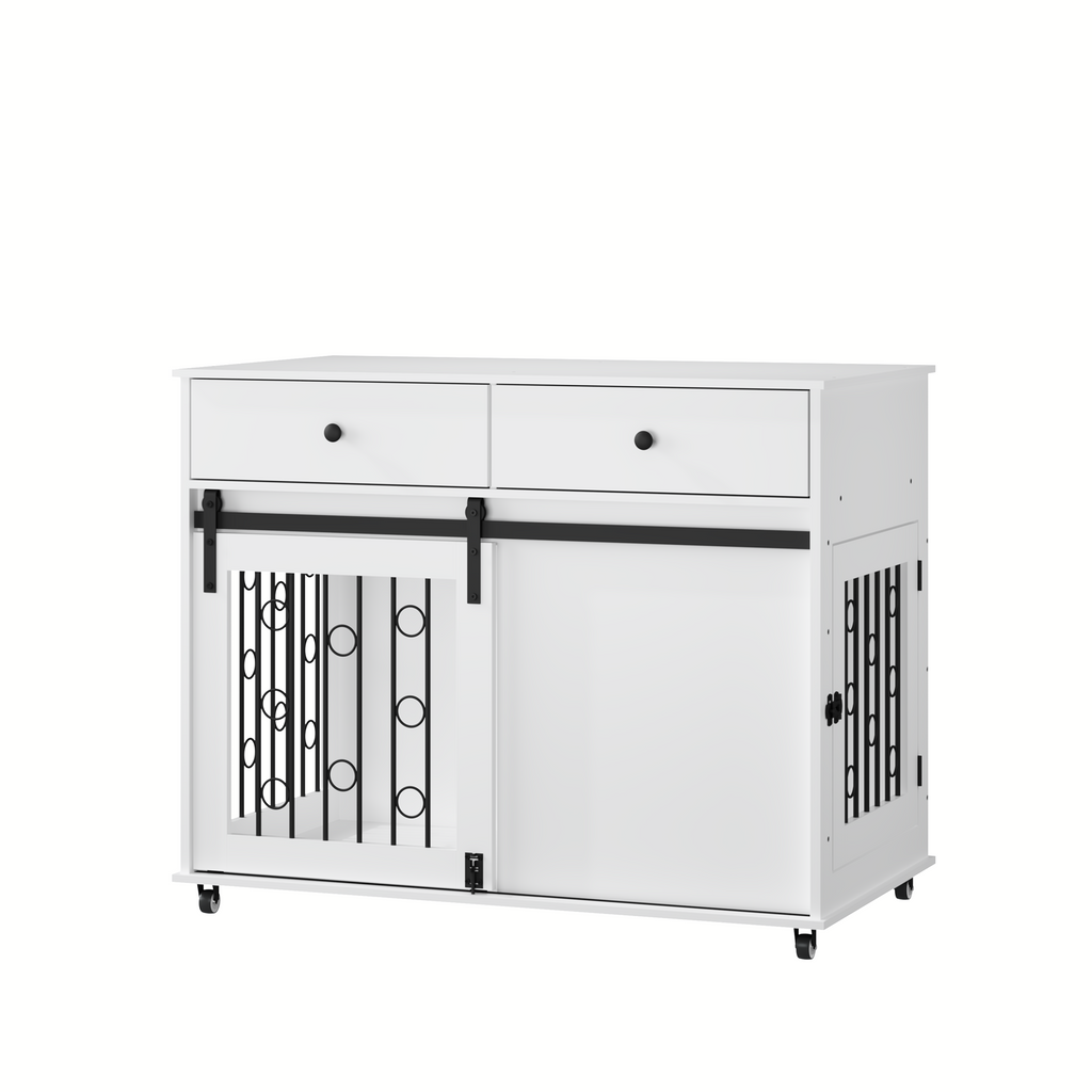 Modern Wooden Dog Crate with Sliding Barn Door
