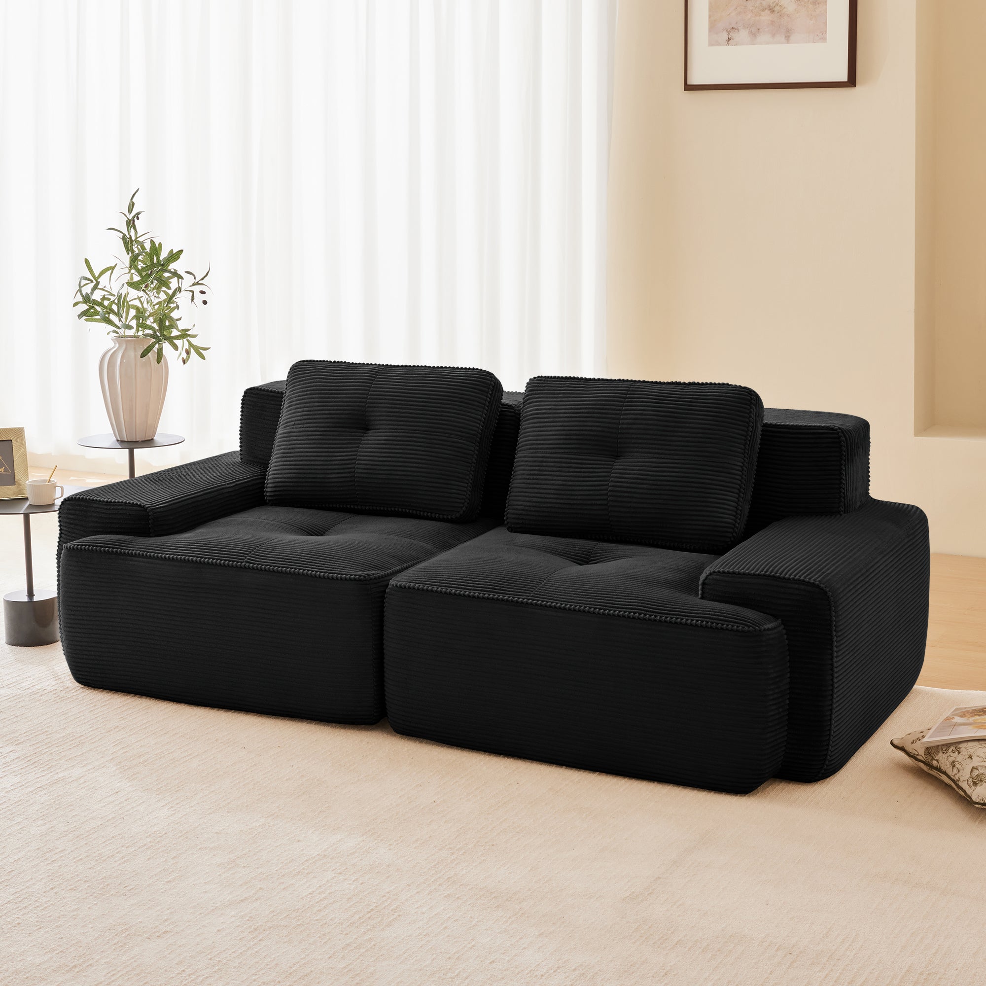 82inch Corduroy L-Shaped Modular Sofa