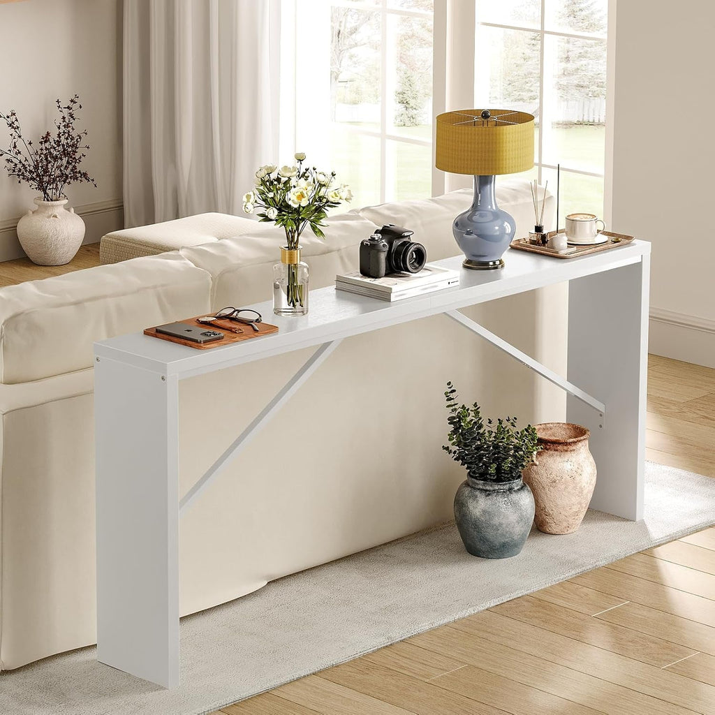 Industrial White Console Table With Metal Frame