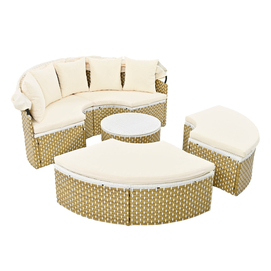 Outdoor Sectional Sofa PE Rattan Gray with Canopy