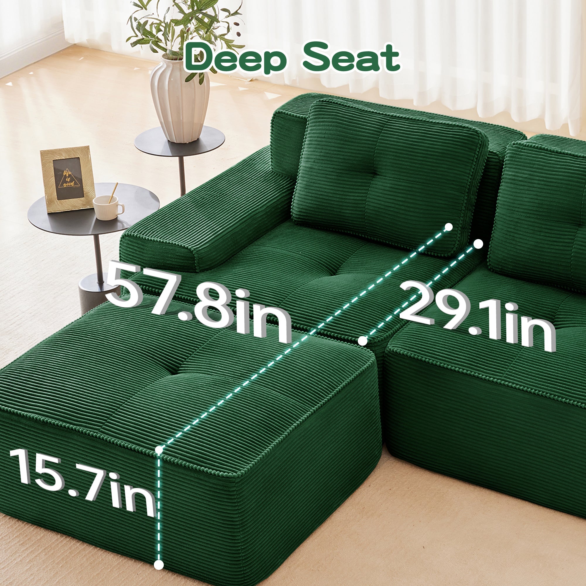 82inch Corduroy Modern L-Shaped Modular Sofa