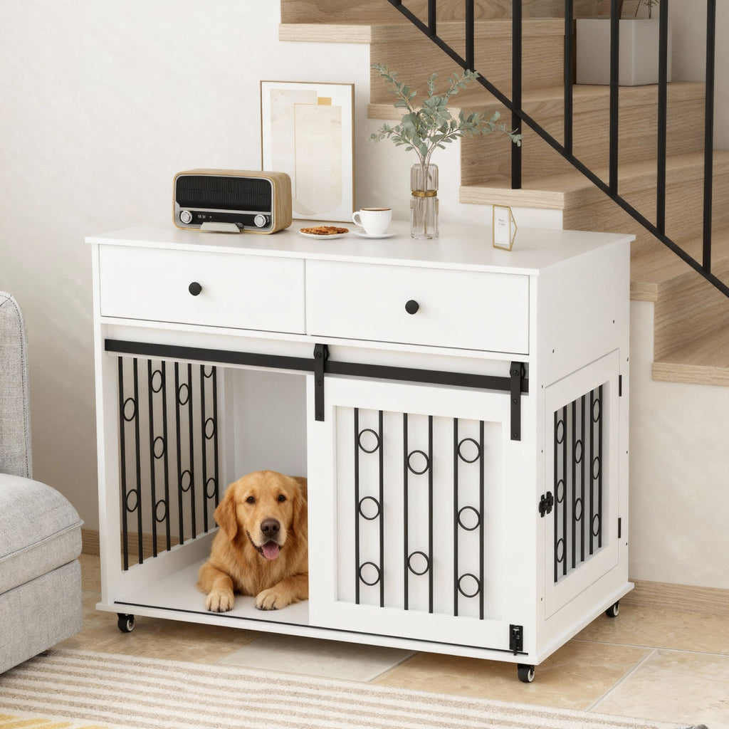 Modern Wooden Dog Crate with Sliding Barn Door