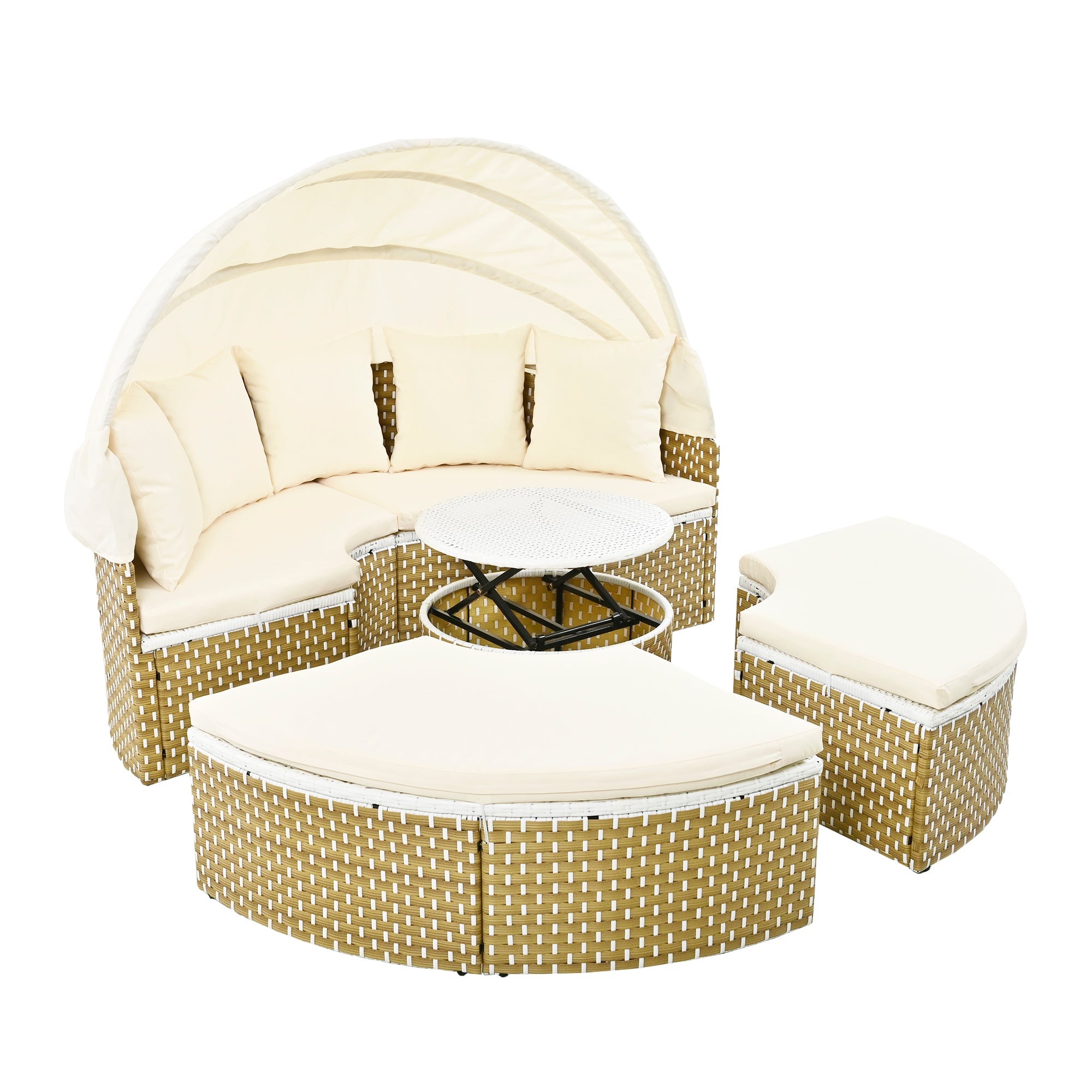 Outdoor Sectional Sofa PE Rattan Gray with Canopy
