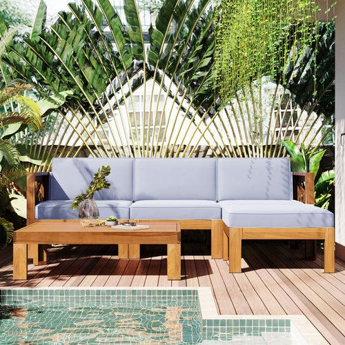 5-Piece Acadia Wood Outdoor Sectional Sofa Set