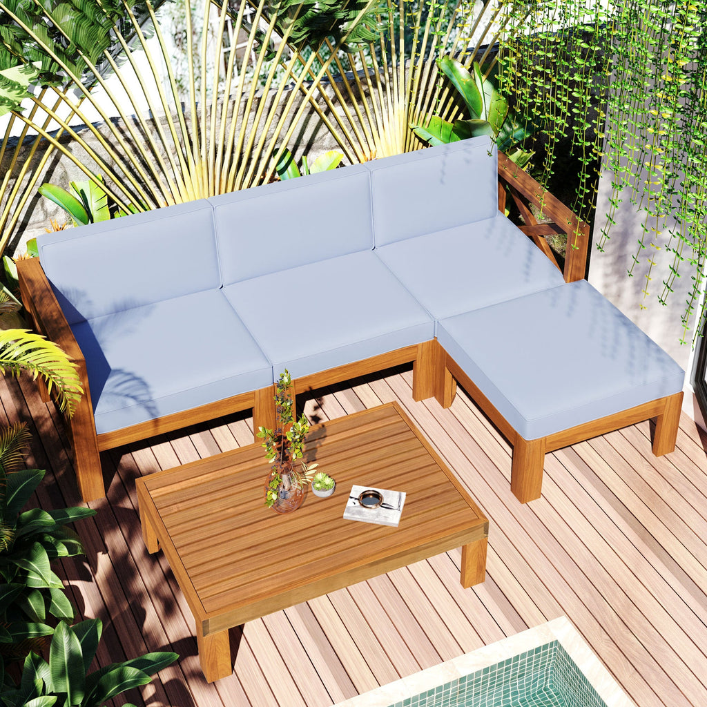 5-Piece Acadia Wood Outdoor Sectional Sofa Set