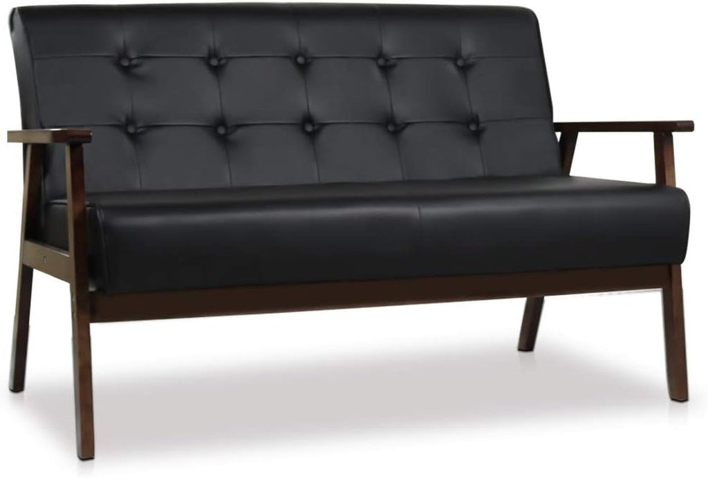 Mid-Century Modern Faux Leather Loveseat