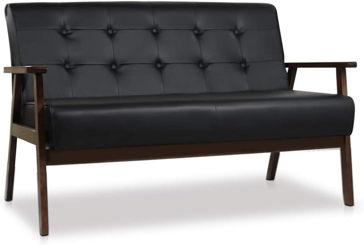 Mid-Century Modern Faux Leather Loveseat