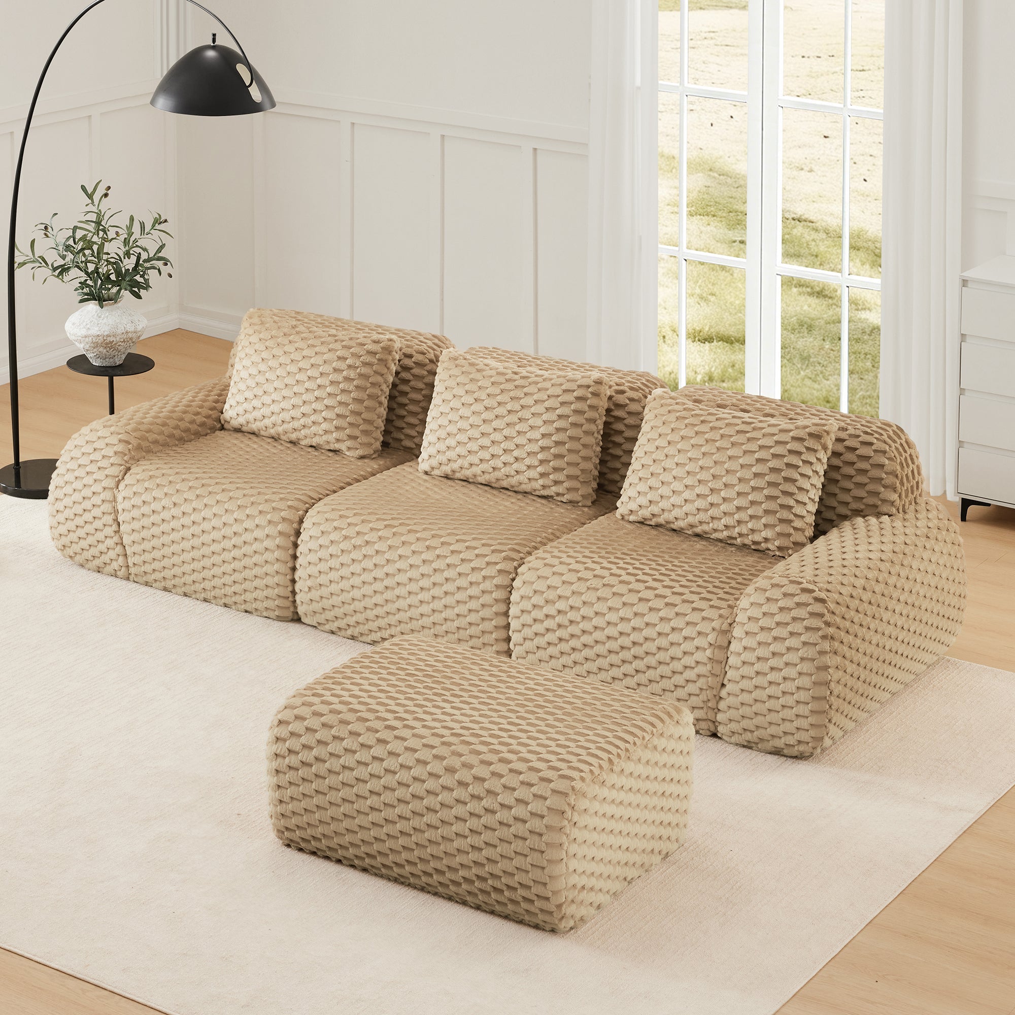 114inch Flannelette Modern L-Shaped ModularSofa