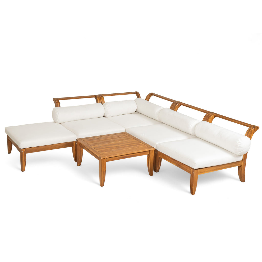 6-Piece Outdoor Sectional Sofa Set Acacia Wood Teak and Beige