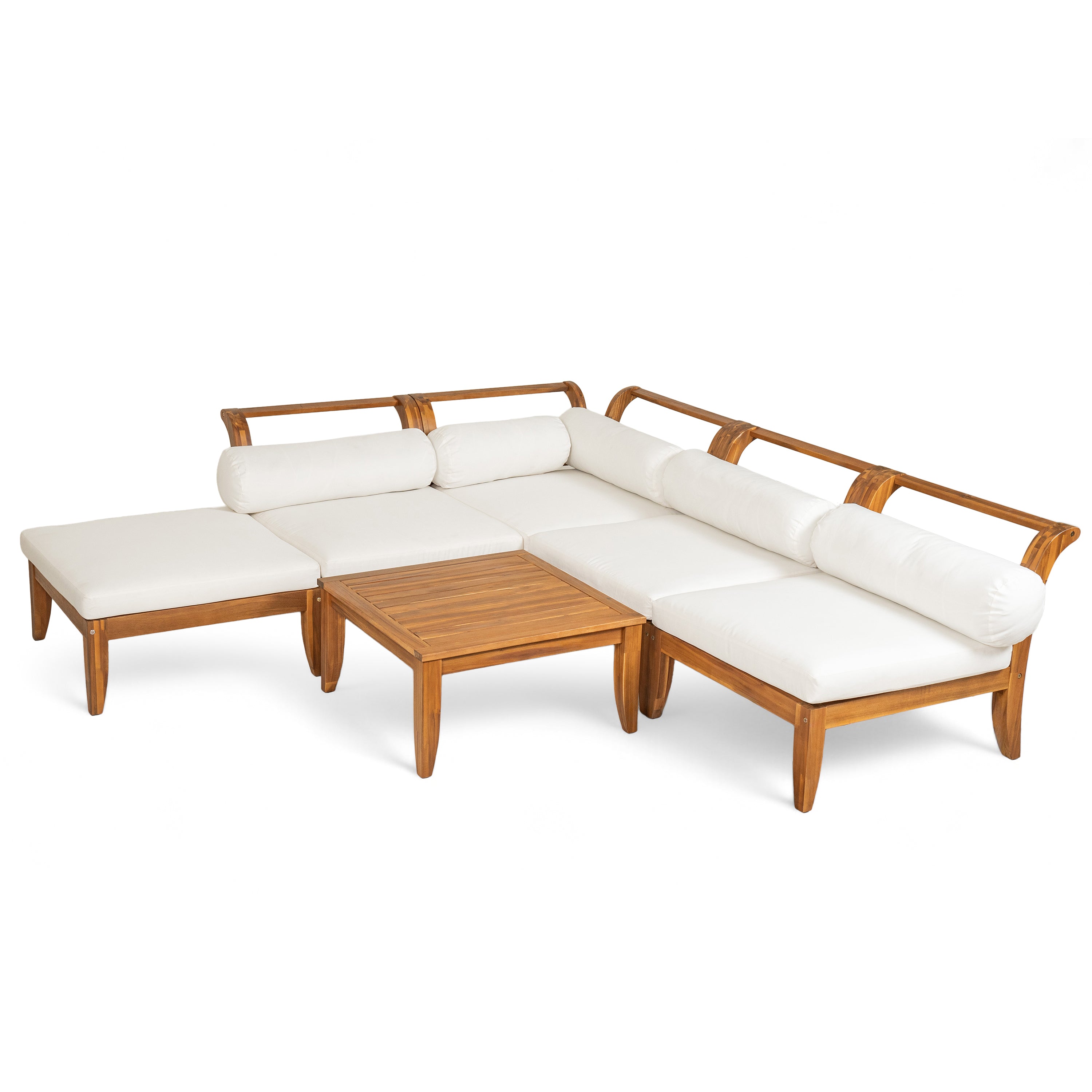 6-Piece Outdoor Sectional Sofa Set Acacia Wood Teak and Beige